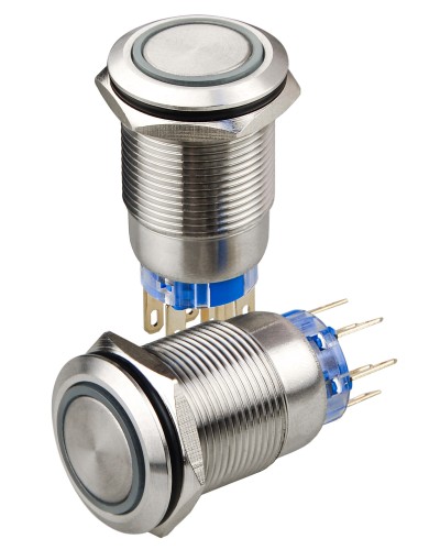 TYJ 19-272 Кнопка металева пласка з підсвічуванням, 2NO+2NC, синя 12V.