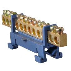 BC-512 6х9 12 отв. Нулевая шина с изолятором на Din-рейке