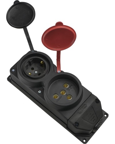 Колодка каучуковая 3Р+РЭ с защитными крышками двухместная (1×25А/1×16A*2P+PE) IP44