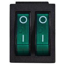 KCD2-2101N C3-GR/B 220V Переключатель 2 клав. зеленый с подсветкой