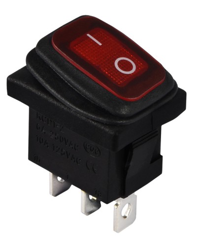 KCD1-2-101NW R/B 220V Переключатель 1 клав. влагоза. красный с подсветкой