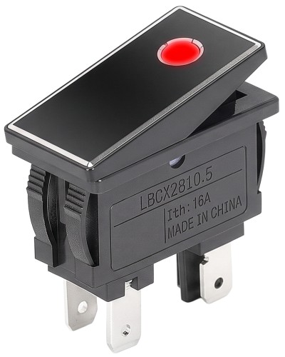 KCD3-M1-201EN-BB Переключатель 1 кл., алюм. вставка, с красной подсветкой 230В, 15А