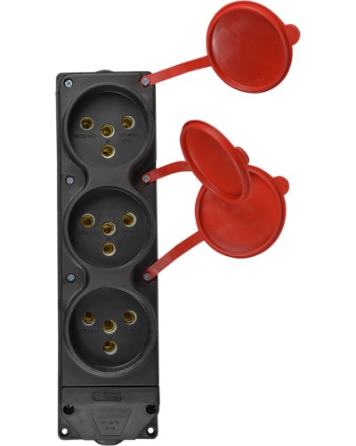 Колодка каучуковая 3Р+РЭ с защитными крышками трехместная (3×25А) IP44