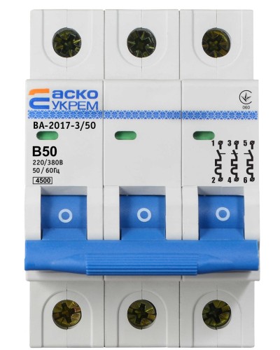 Автоматический выключатель УКРЕМ ВА-2017/B 3р 50А АСКО