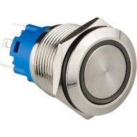 TYJ 19-271 Кнопка металлическая плоская с подсветкой, 1NO+1NC, красная 12V.