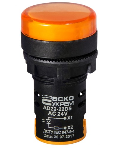 Сигнальная арматура AD22-22DS желтая 24V АC/DC