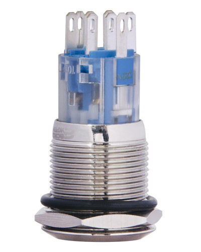 TYJ 19-272 Кнопка металлическая плоская с подсветкой, 2NO+2NC, красная 220V.