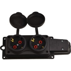 Колодка каучуковая 2Р+PE с защитными крышками двухместная 16А IP44