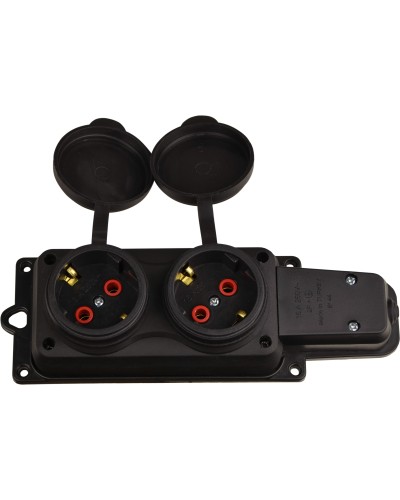 Колодка каучуковая 2Р+PE с защитными крышками двухместная 16А IP44