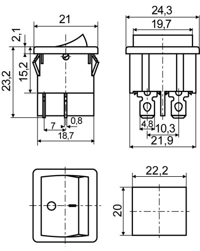 KCD1-6-201N GR/B 220V Переключатель 1 клав. зеленый с подсветкой