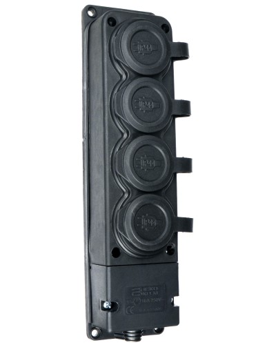 Колодка каучуковая 2Р+PE с защитными четырехместными крышками 16А IP44