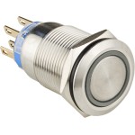 TYJ 19-272 Кнопка металлическая плоская с подсветкой, 2NO+2NC, синяя 12V.