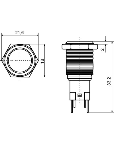 TYJ 16-261 Кнопка металева пласка з підсвічуванням, 1NO+1NC, червона 220V.