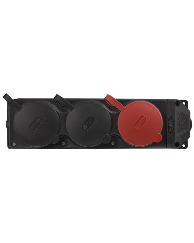 Колодка каучуковая 3Р+РЭ с защитными крышками трехместная (1×25А/2×16A*2P+PE) IP44