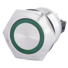 TYJ 22-271 Кнопка металева пласка з підсвічуванням, 1NO+1NC, зелена 220V.