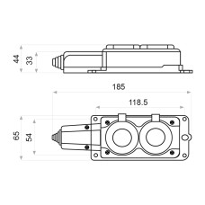 Колодка каучуковая 2Р+PE с защитными крышками двухместная 16А IP44