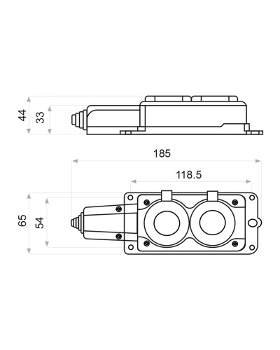 Колодка каучуковая 2Р+PE с защитными крышками двухместная 16А IP44