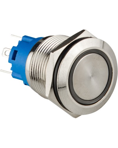TYJ 19-271 Кнопка металлическая плоская с подсветкой, 1NO+1NC, зеленая 12V.
