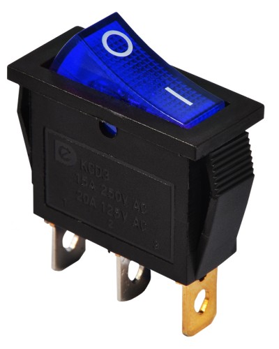 KCD3-101N BL/B 220V Переключатель 1 клав. синий с подсветкой