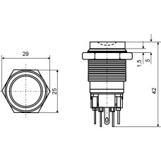 TYJ 22-221 Кнопка металлическая с выступом, 1NO+1NC.