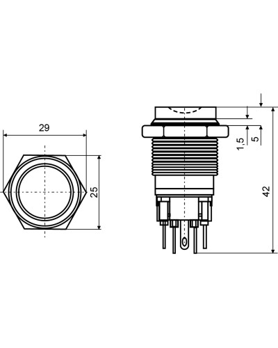 TYJ 22-221 Кнопка металева з виступом, 1NO+1NC.