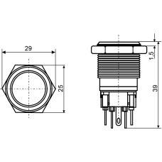TYJ 22-271 Кнопка металлическая плоская с подсветкой, 1NO+1NC, красная 24V.