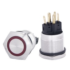 TYJ 22-271 Кнопка металлическая плоская с подсветкой, 1NO+1NC, красная 220V.