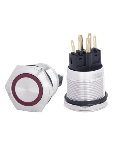 TYJ 22-271 Кнопка металева пласка з підсвічуванням, 1NO+1NC, червона 220V.
