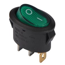 KCD1-9-101N C3-GR/B 220V Переключатель 1 клав. овал. зеленый с подсветкой