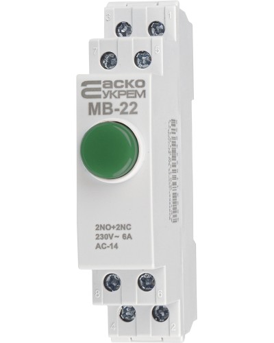 Модульная кнопка без фиксации 2NO+2NC 230V АС МВ-22 зеленая