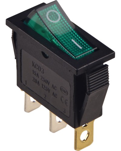 KCD3-101N GR/B Переключатель 1 клав. с подсветкой 12 V AC/DC зеленый
