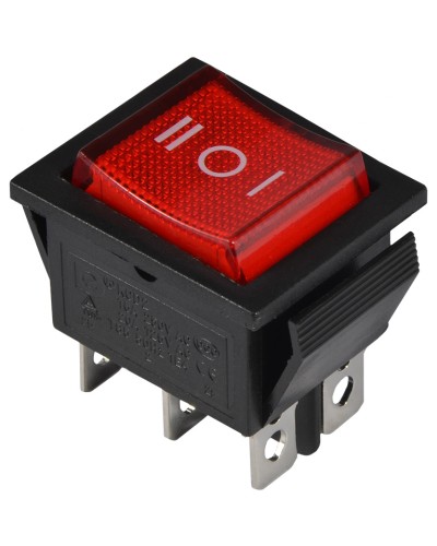 KCD2-203N R/B 220V Переключатель 1 клав. опрокидывающийся красный с подсветкой
