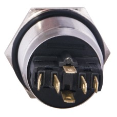 TYJ 22-371 Кнопка металлическая плоская с фиксацией. 1NO+1NC, с подсветкой, зеленая 220V.