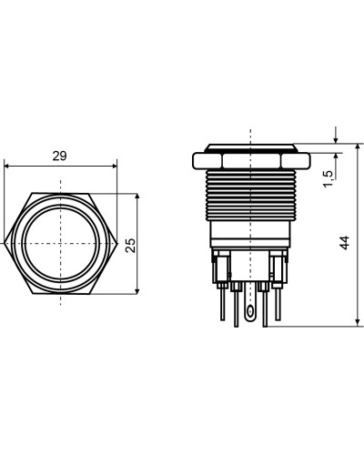 TYJ 22-311 Кнопка металева пласка з фікс., 1NO+1NC.