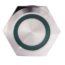TYJ 22-271 Кнопка металлическая плоская с подсветкой, 1NO+1NC, зеленая 220V.