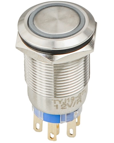 TYJ 19-272 Кнопка металлическая плоская с подсветкой, 2NO+2NC, красная 12V.