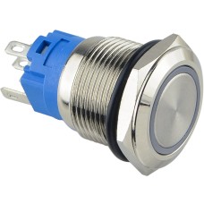 TYJ 19-271 Кнопка металлическая плоская с подсветкой, 1NO+1NC, красная 220V.