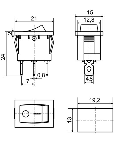 KCD1-2-101N R/B 220V Переключатель 1 клав. красный с подсветкой