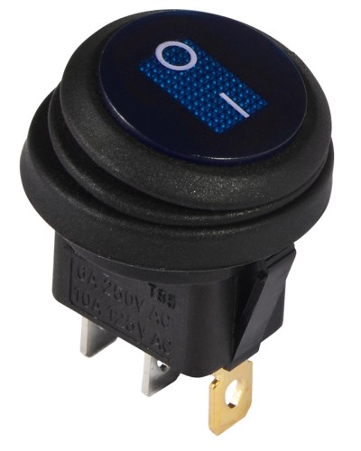 KCD1-8-101NW BL/B 220V Переключатель 1 клав.круглый влагоз. синий с подсветкой