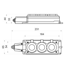 Колодка каучуковая 2Р+PE с защитными крышками трехместная 16А IP44
