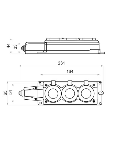 Колодка каучуковая 2Р+PE с защитными крышками трехместная 16А IP44