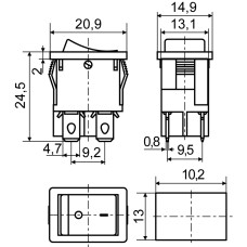 KCD1-4-201N R/B 220V Переключатель 1 клав. красный с подсветкой