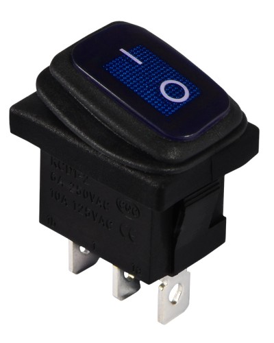 KCD1-2-101NW BL/B 220V Переключатель 1 клав. влагоза. синий с подсветкой