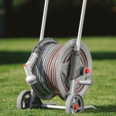 Металлическая тележка со шлангом 1/2" 50м и аксессуарами, комплект для полива, SILVER PRO SET, WHITE LINE, WL-AG33350SET1