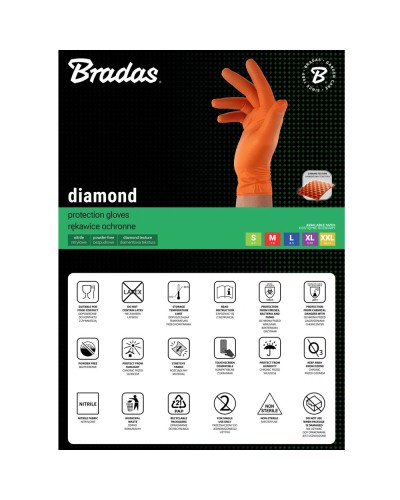 Нітрилові захисні рукавички, DIAMOND, розмір XL, 9-10, помаранчеві, RWJNDOR10