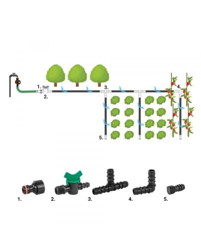 Набір аксесуарів для крапельного поливу. 16мм. 27 шт. DSWA20-SET1