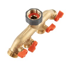 Коллектор 4-ходовой с клапанами РЗ 3/4", соединение с краном РВ 3/4", латунь, BRASS SOFT, BR-S3034