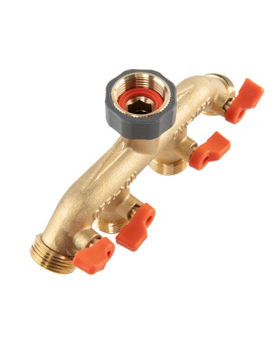Коллектор 4-ходовой с клапанами РЗ 3/4", соединение с краном РВ 3/4", латунь, BRASS SOFT, BR-S3034