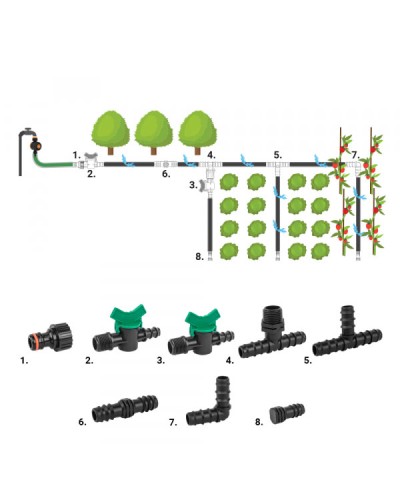 Набір аксесуарів для крапельного поливу. 16мм. 42 шт.. DSWA20-SET2