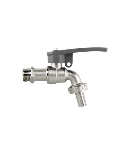 Кран вентильный РЗ 1/2", штуцер под шланг 3/4", никель латунь, SIDE LOCK, BR-KSS1234
